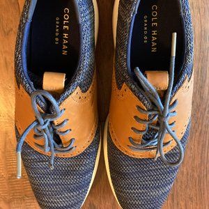 Cole Haan Grand Tour Mens Knit Oxfords Marine Blue/Tan C31348 Size 10 M
